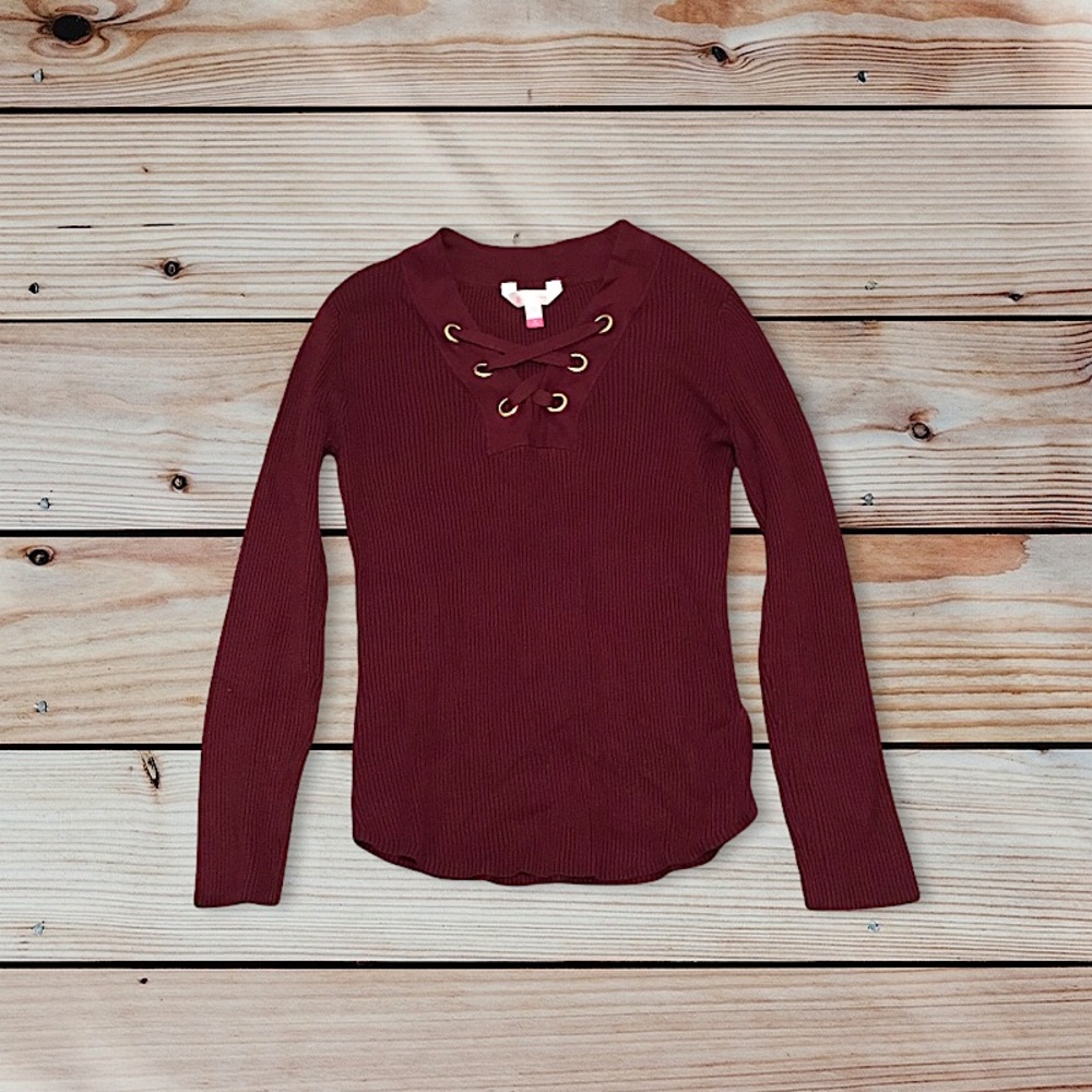 No Boundaries Red Criss Cross Neck Sweater